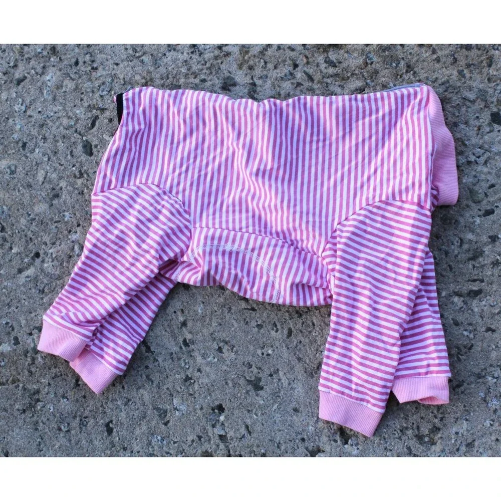 Yeapeeto Dog Post-Surgery Pink White Striped Full Body Suit Top Zip Size XL NWOT